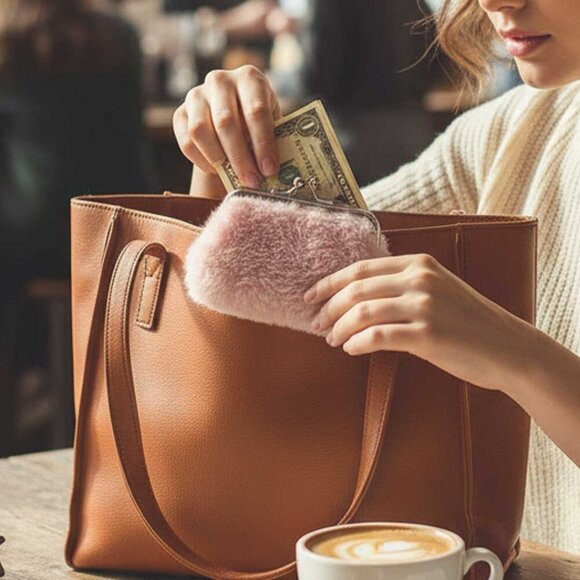 2/$21 Ladies Pink Fuzzy Coin Purse - Picture 3 of 6